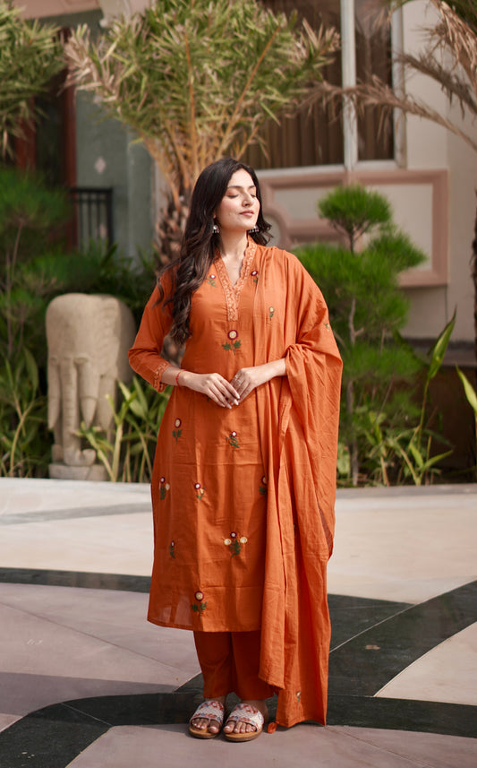 Burnt Sienna Bloom Cotton Kurta Set