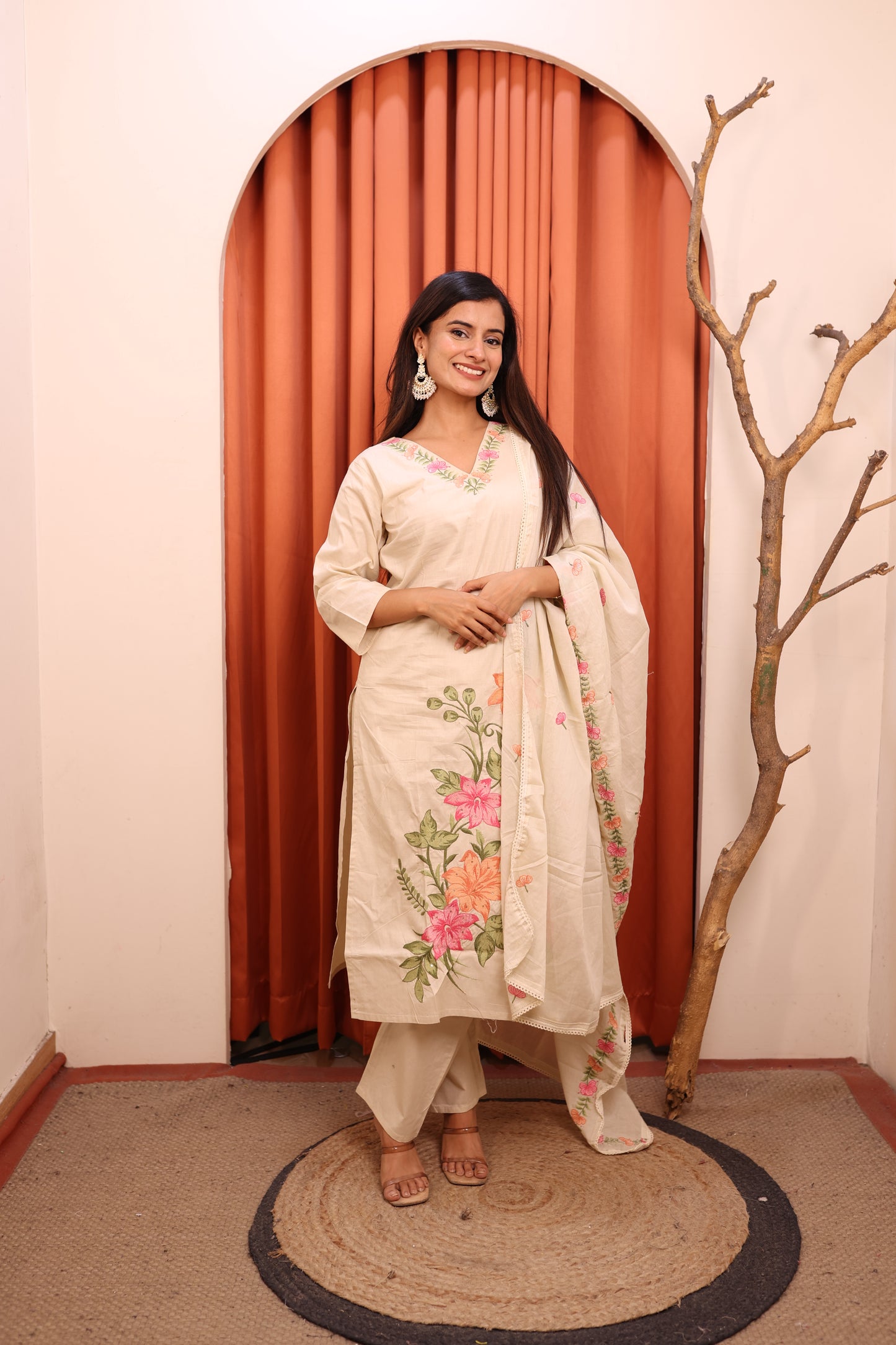 Ivory Bloom Cotton Suit Set