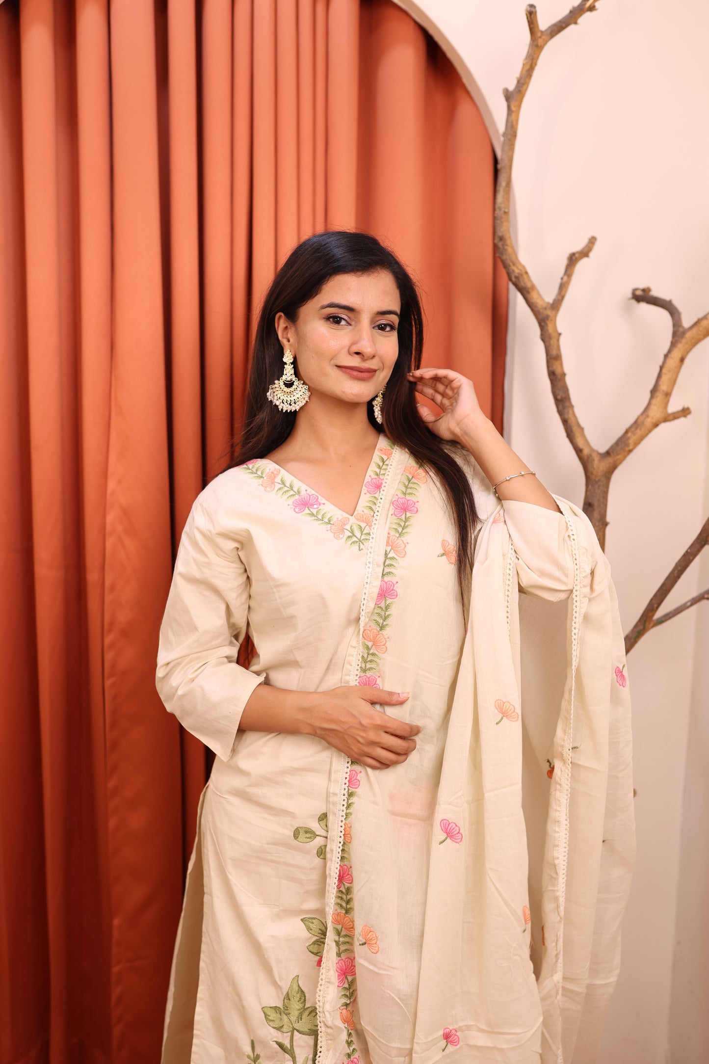 Ivory Bloom Cotton Suit Set