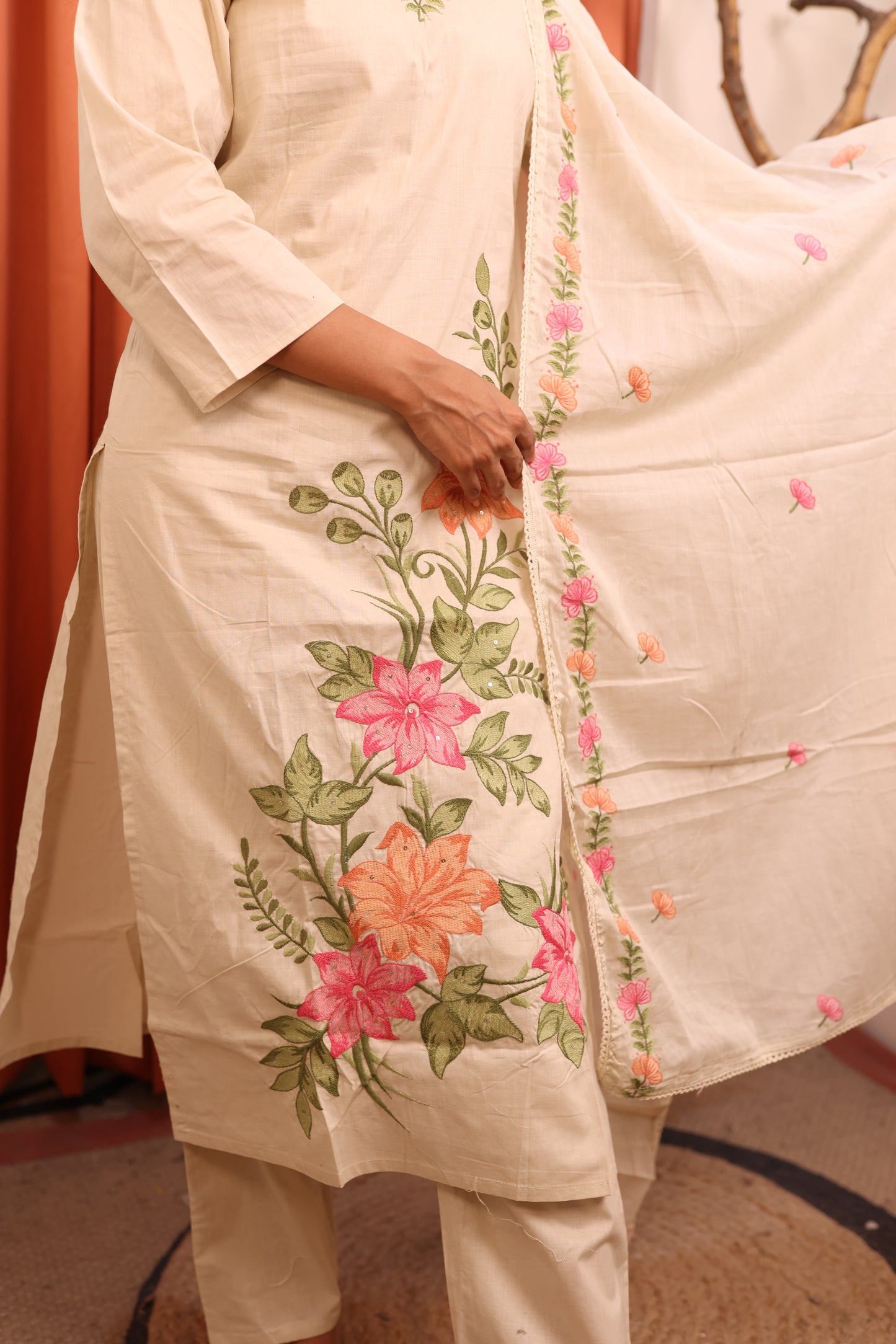 Ivory Bloom Cotton Suit Set