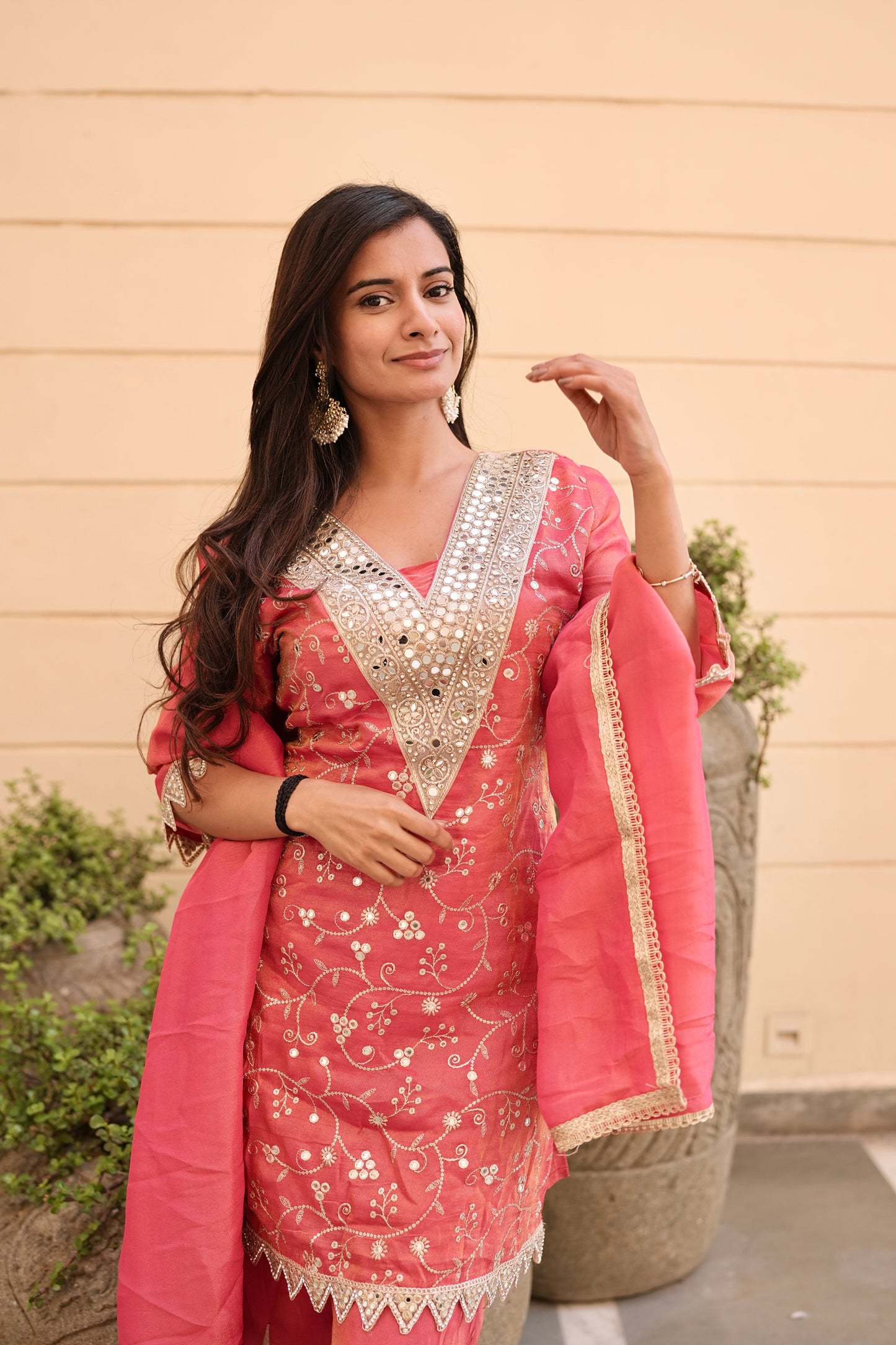 Coral Aaina Suit Set