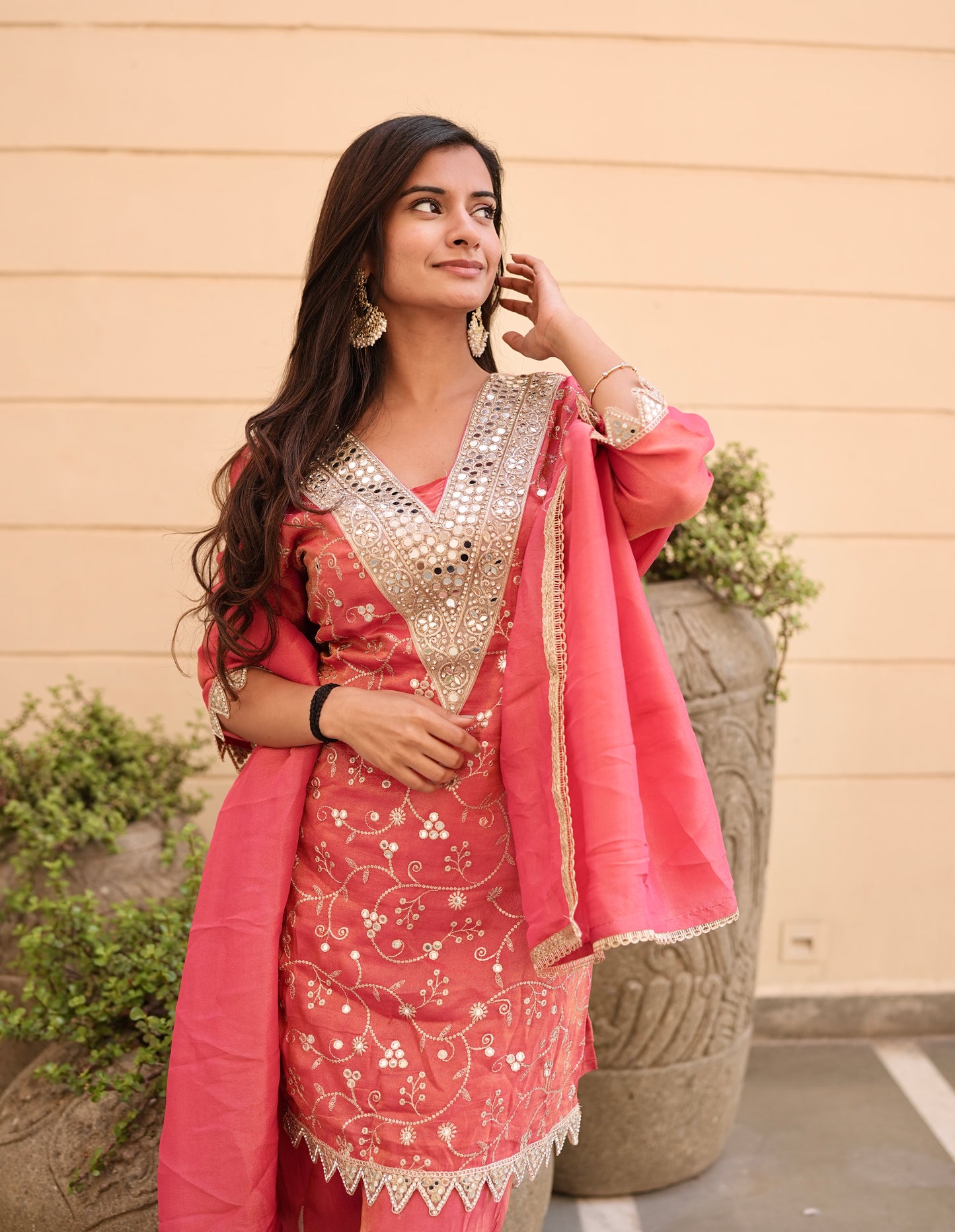 Coral Aaina Suit Set