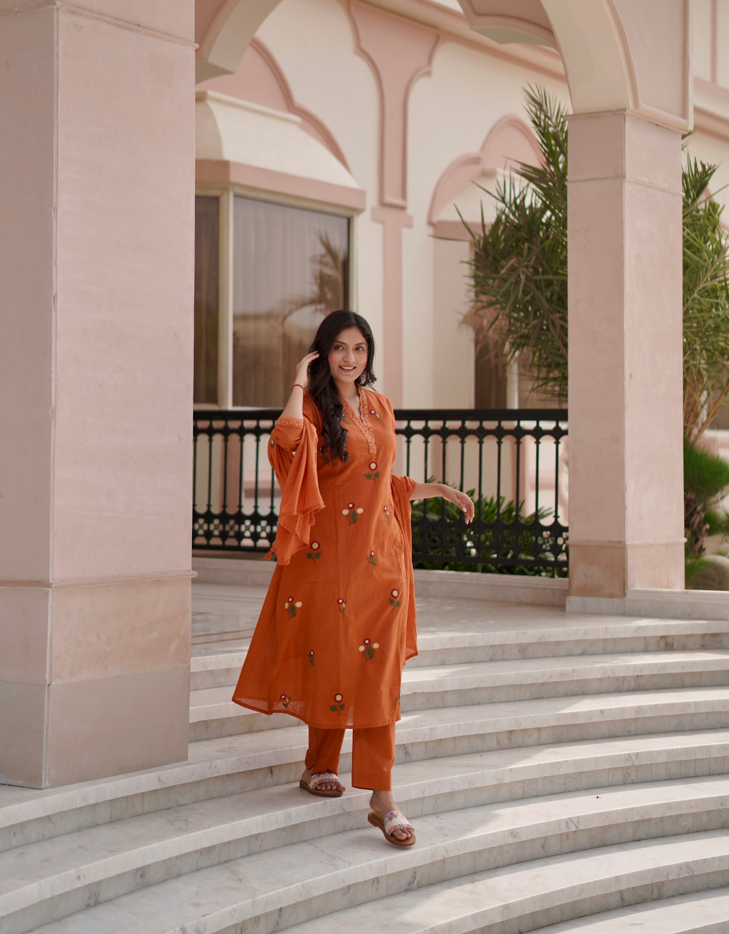 Burnt Sienna Bloom Cotton Kurta Set
