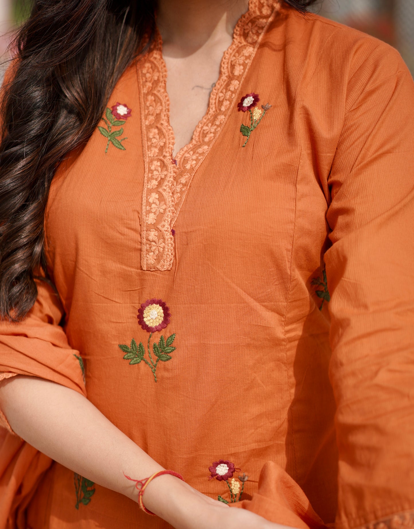 Burnt Sienna Bloom Cotton Kurta Set