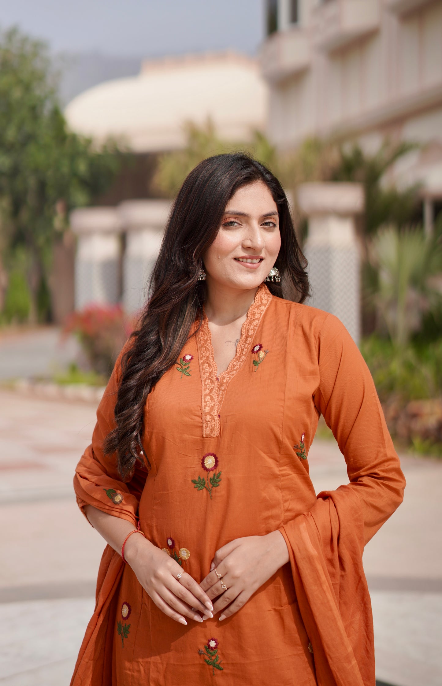 Burnt Sienna Bloom Cotton Kurta Set
