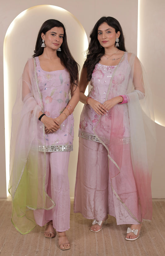 Blush Bloom Satin Suit Set